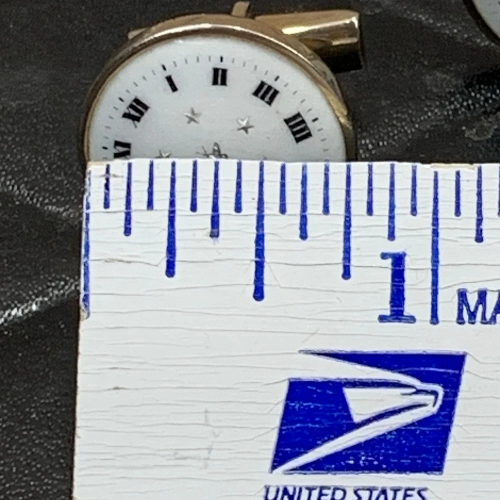 Vintage Made‎ In France Gold Tone Clock Face Butterfly Inlay Cufflinks Jewelry